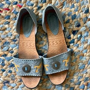 ELLEMENNO Blue Canvas Western Print Slip On Flats